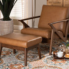 Baxton Studio Bianca Mid-Century Modern Walnut Brown Finished Wood and Tan Faux Leather Effect 2-Piece Lounge chair and Ottoman Set