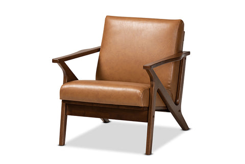 Baxton Studio Bianca Mid-Century Modern Walnut Brown Finished Wood and Tan Faux Leather Effect Lounge Chair