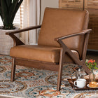 Baxton Studio Bianca Mid-Century Modern Walnut Brown Finished Wood and Tan Faux Leather Effect Lounge Chair