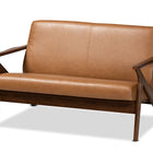 Baxton Studio Bianca Mid-Century Modern Walnut Brown Finished Wood and Tan Faux Leather Effect Loveseat