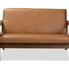 Baxton Studio Bianca Mid-Century Modern Walnut Brown Finished Wood and Tan Faux Leather Effect Loveseat