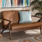 Baxton Studio Bianca Mid-Century Modern Walnut Brown Finished Wood and Tan Faux Leather Effect Loveseat