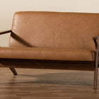 Baxton Studio Bianca Mid-Century Modern Walnut Brown Finished Wood and Tan Faux Leather Effect Loveseat