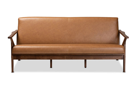 Baxton Studio Bianca Mid-Century Modern Walnut Brown Finished Wood and Tan Faux Leather Effect Sofa