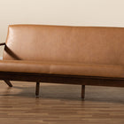 Baxton Studio Bianca Mid-Century Modern Walnut Brown Finished Wood and Tan Faux Leather Effect Sofa