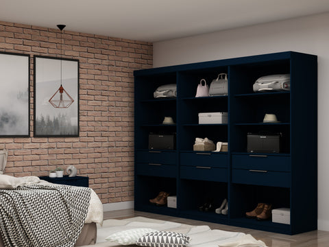 Manhattan Comfort Mulberry Contemporary Modern 36" Wardrobe Closet in Midnight Blue - Set of 3