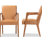 Baxton Studio Andrea Mid-Century Modern Tan Faux Leather Upholstered and Walnut Brown Finished Wood 2-Piece Armchair Set