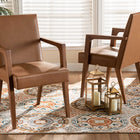 Baxton Studio Andrea Mid-Century Modern Tan Faux Leather Upholstered and Walnut Brown Finished Wood 2-Piece Armchair Set