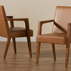 Baxton Studio Andrea Mid-Century Modern Tan Faux Leather Upholstered and Walnut Brown Finished Wood 2-Piece Armchair Set