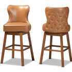 Baxton Studio Gradisca Modern and Contemporary Tan Faux Leather Upholstered and Walnut Brown Finished Wood 2-Piece Swivel Bar Stool Set