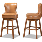Baxton Studio Gradisca Modern and Contemporary Tan Faux Leather Upholstered and Walnut Brown Finished Wood 2-Piece Swivel Bar Stool Set