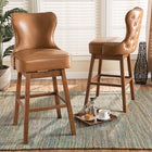 Baxton Studio Gradisca Modern and Contemporary Tan Faux Leather Upholstered and Walnut Brown Finished Wood 2-Piece Swivel Bar Stool Set