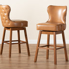 Baxton Studio Gradisca Modern and Contemporary Tan Faux Leather Upholstered and Walnut Brown Finished Wood 2-Piece Swivel Bar Stool Set