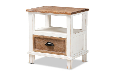 Baxton Studio Glynn Rustic Farmhouse Weathered Two-Tone White and Oak Brown Finished Wood 1-Drawer End Table