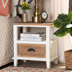 Baxton Studio Glynn Rustic Farmhouse Weathered Two-Tone White and Oak Brown Finished Wood 1-Drawer End Table