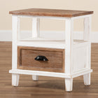 Baxton Studio Glynn Rustic Farmhouse Weathered Two-Tone White and Oak Brown Finished Wood 1-Drawer End Table