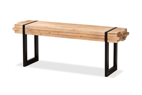 Baxton Studio Henson Rustic and Industrial Natural Brown Finished Wood and Black Finished Metal Bench