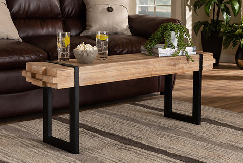 Baxton Studio Henson Rustic and Industrial Natural Brown Finished Wood and Black Finished Metal Bench