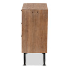 Baxton Studio Calida Mid-Century Modern Whitewashed Natural Brown Finished Wood and Rattan 3-Drawer Storage Cabinet