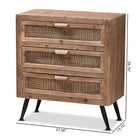 Baxton Studio Calida Mid-Century Modern Whitewashed Natural Brown Finished Wood and Rattan 3-Drawer Storage Cabinet