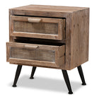 Baxton Studio Calida Mid-Century Modern Whitewashed Natural Brown Finished Wood and Rattan 2-Drawer End Table