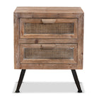 Baxton Studio Calida Mid-Century Modern Whitewashed Natural Brown Finished Wood and Rattan 2-Drawer End Table