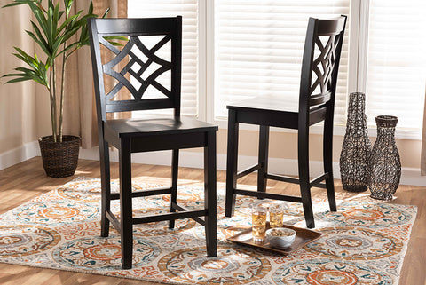 Baxton Studio Nicolette Modern and Contemporary Transitional Dark Brown Finished Wood 2-Piece Counter Stool Set