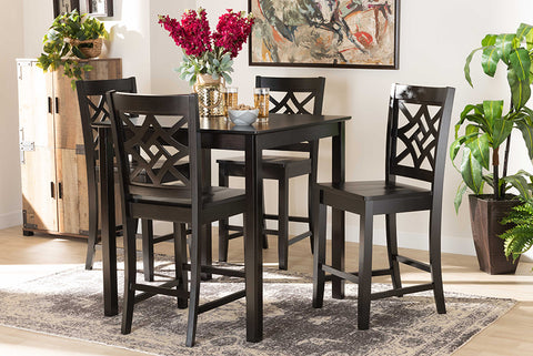 Baxton Studio Nicolette Modern and Contemporary Transitional Dark Brown Finished Wood 5-Piece Pub Set