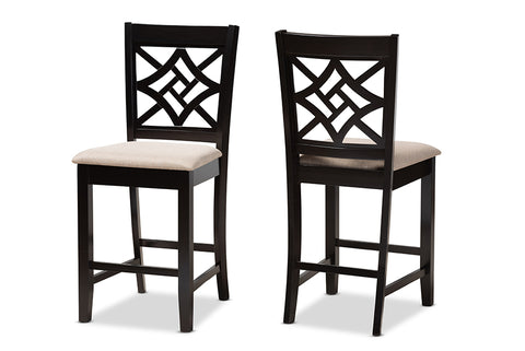 Baxton Studio Nicolette Modern and Contemporary Sand Fabric Upholstered and Dark Brown Finished Wood 2-Piece Counter Stool Set