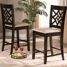 Baxton Studio Nicolette Modern and Contemporary Sand Fabric Upholstered and Dark Brown Finished Wood 2-Piece Counter Stool Set