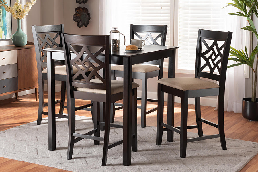 Baxton Studio Nicolette Modern and Contemporary Sand Fabric Upholstered and Dark Brown Finished Wood 5-Piece Pub Set
