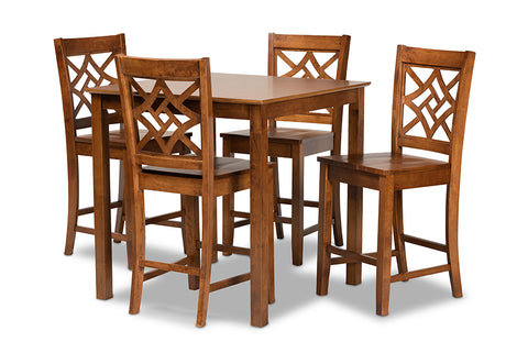 Baxton Studio Nicolette Modern and Contemporary Walnut Brown Finished Wood 5-Piece Pub Set