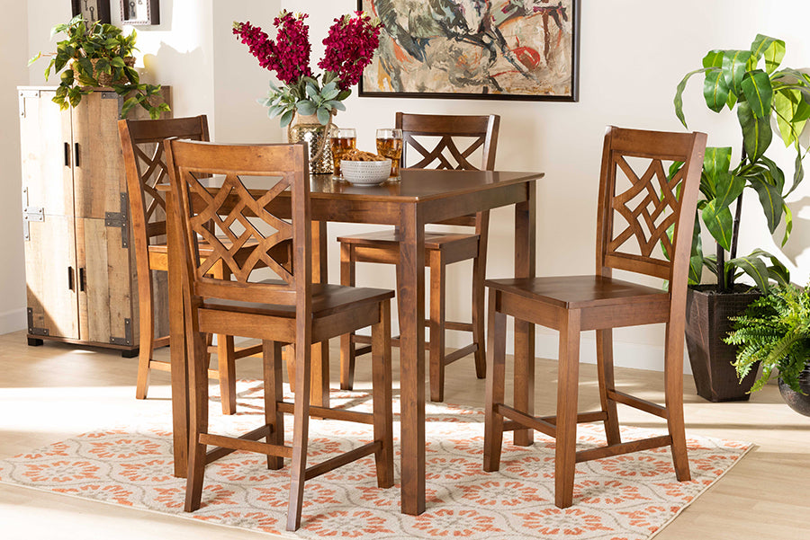 Baxton Studio Nicolette Modern and Contemporary Walnut Brown Finished Wood 5-Piece Pub Set
