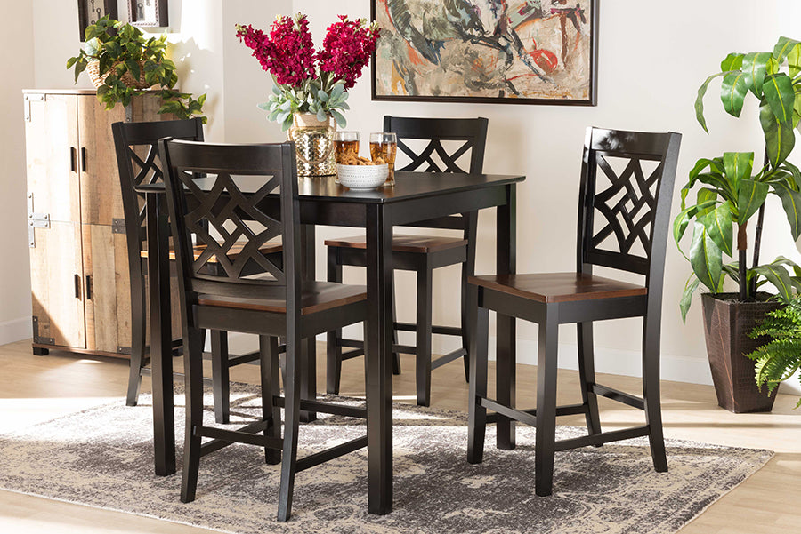 Baxton Studio Nicolette Modern and Contemporary Two-Tone Dark Brown and Walnut Brown Finished Wood 5-Piece Pub Set