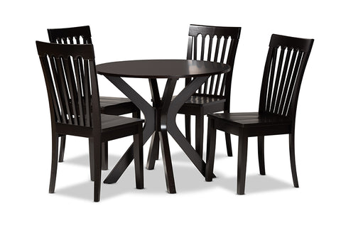 Baxton Studio Zora Modern and Contemporary Dark Brown Finished Wood 5-Piece Dining Set