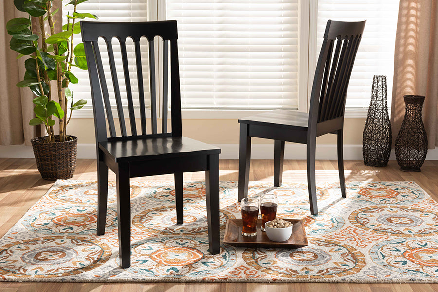 Baxton Studio Minette Modern and Contemporary Transitional Dark Brown Finished Wood 2-Piece Dining Chair Set