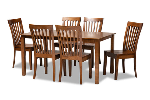 Baxton Studio Erion Modern and Contemporary Walnut Brown Finished Wood 7-Piece Dining Set