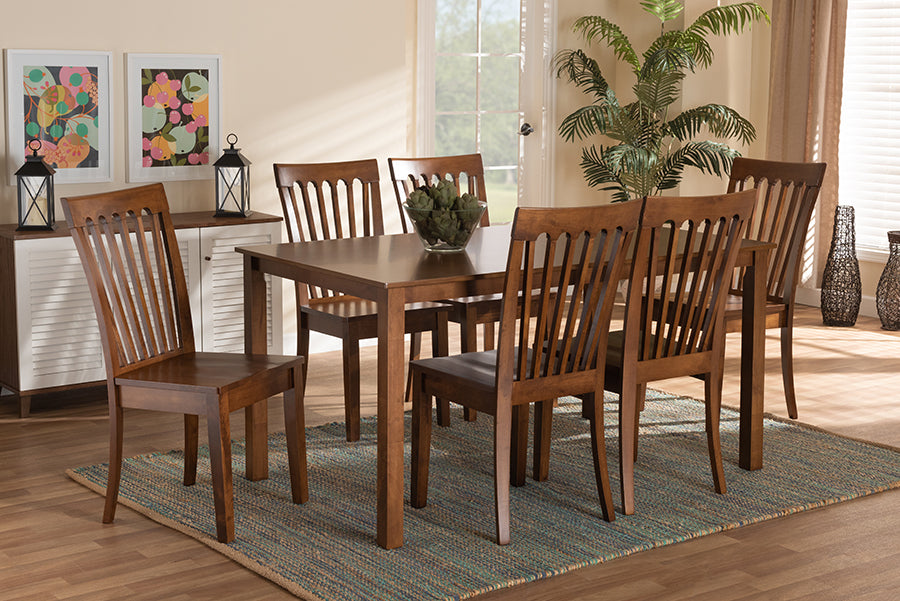 Baxton Studio Erion Modern and Contemporary Walnut Brown Finished Wood 7-Piece Dining Set
