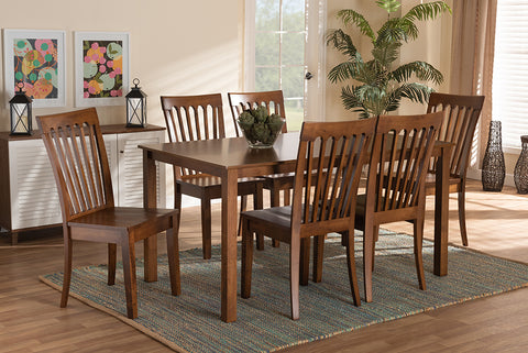 Baxton Studio Erion Modern and Contemporary Walnut Brown Finished Wood 7-Piece Dining Set