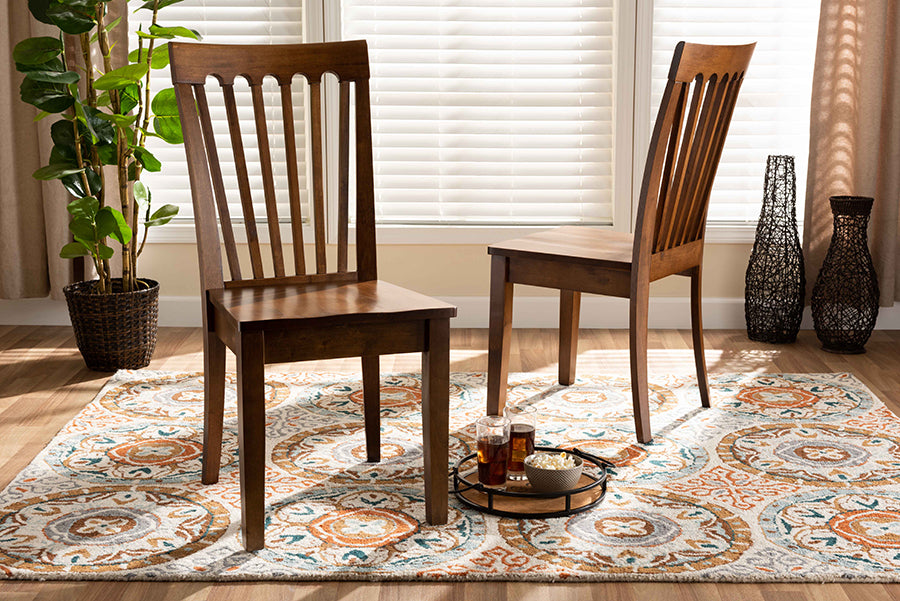 Baxton Studio Minette Modern and Contemporary Transitional Walnut Brown Finished Wood 2-Piece Dining Chair Set