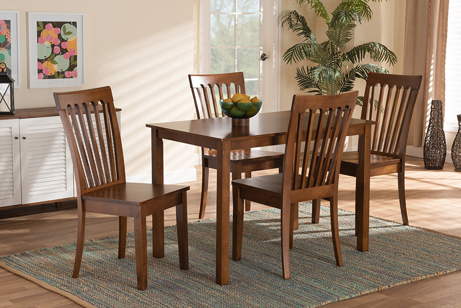 Baxton Studio Erion Modern and Contemporary Walnut Brown Finished Wood 5-Piece Dining Set