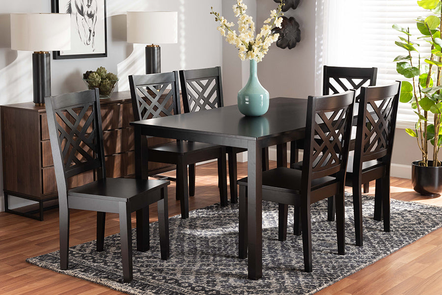 Baxton Studio Ani Modern and Contemporary Dark Brown Finished Wood 7-Piece Dining Set