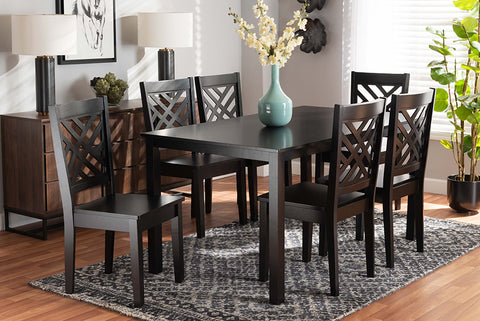 Baxton Studio Ani Modern and Contemporary Dark Brown Finished Wood 7-Piece Dining Set