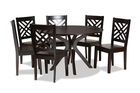 Baxton Studio Ela Modern and Contemporary Dark Brown Finished Wood 7-Piece Dining Set
