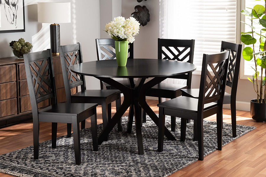 Baxton Studio Ela Modern and Contemporary Dark Brown Finished Wood 7-Piece Dining Set