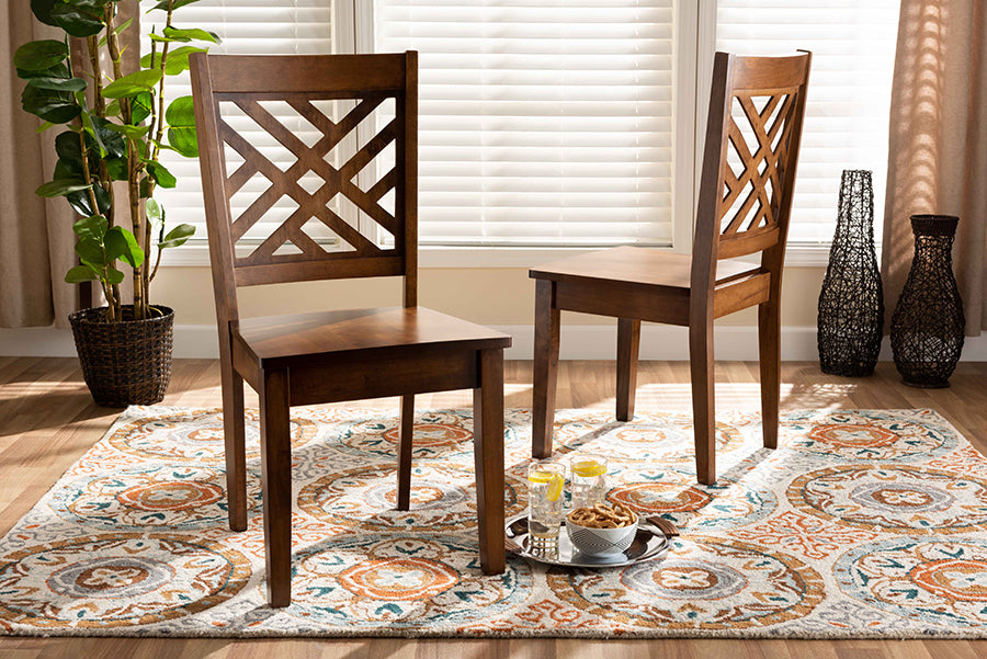 Baxton Studio Caron Modern and Contemporary Transitional Walnut Brown Finished Wood 2-Piece Dining Chair Set