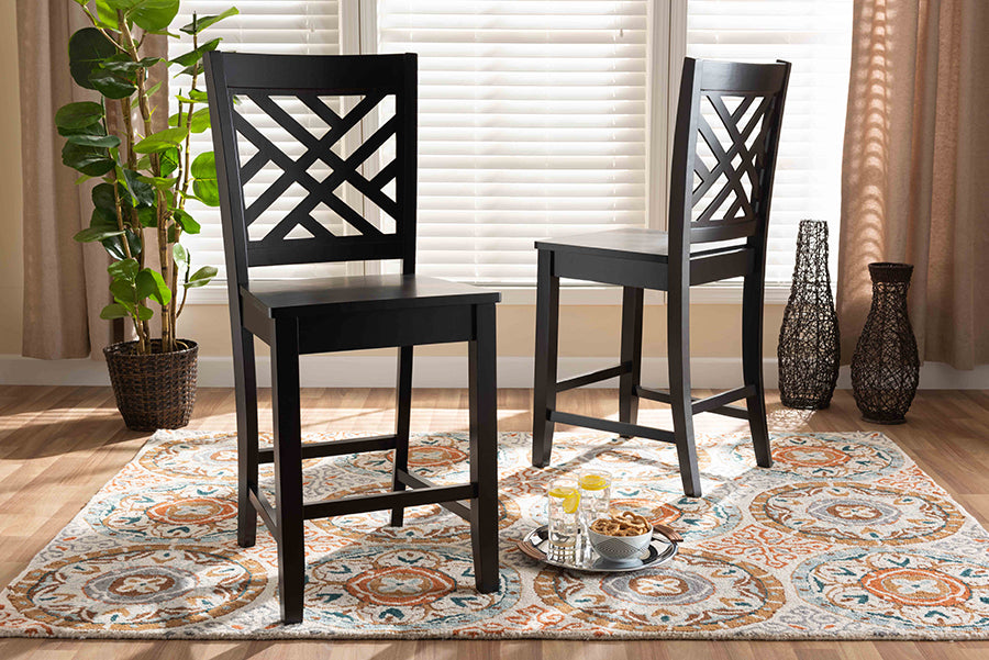 Baxton Studio Caron Modern and Contemporary Transitional Dark Brown Finished Wood 2-Piece Counter Stool Set