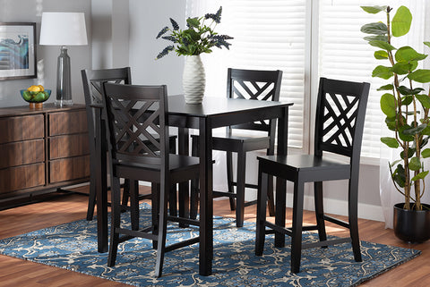 Baxton Studio Caron Modern and Contemporary Dark Brown Finished Wood 5-Piece Pub Set
