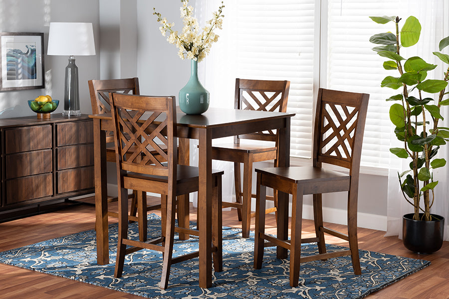 Baxton Studio Caron Modern and Contemporary Walnut Brown Finished Wood 5-Piece Pub Set