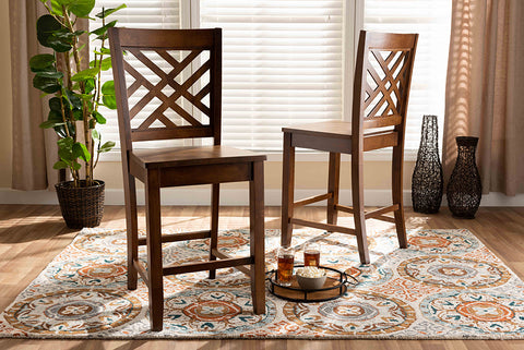 Baxton Studio Caron Modern and Contemporary Transitional Walnut Brown Finished Wood 2-Piece Counter Stool Set